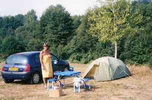 Jan outside tent - Le Colombier